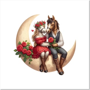 Valentine Horse Couple on Moon Posters and Art